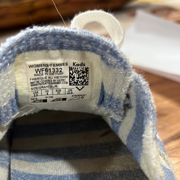 Striped Blue and White Kids Sneakers - Picture 2 of 5